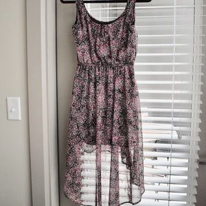 Gauzy black floral high-low dress